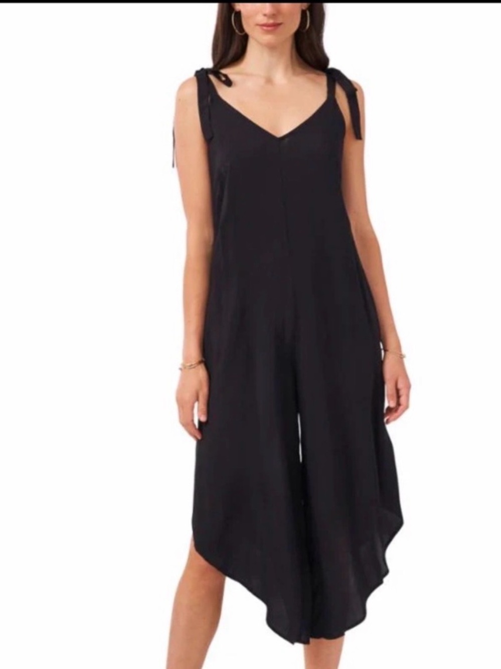 Vince Camuto Black Asymmetrical Tie-Shoulder Slip jumpsuit